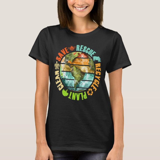 Earth Day Save Bees Rescue Animals Recycle Plastic T-Shirt (Front)