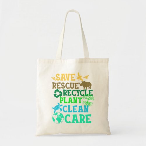 Earth Day Save Bees Rescue Animals Recycle Plastic Tote Bag