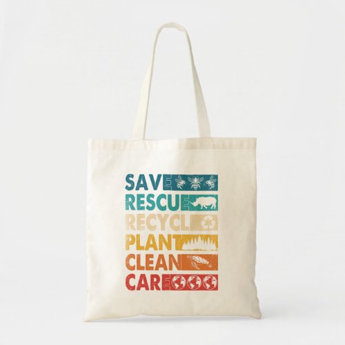 Earth Day Save Bees Rescue Animals Recycle Plastic Tote Bag