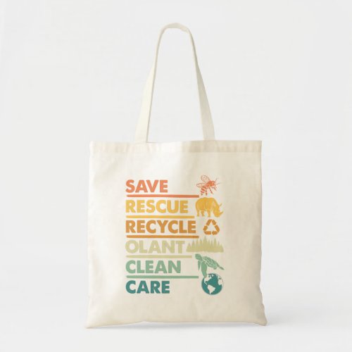 Earth Day Save Bees Rescue Animals Recycle Plastic Tote Bag