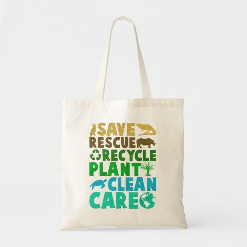 Earth Day Save Bees Rescue Animals Recycle Plastic Tote Bag