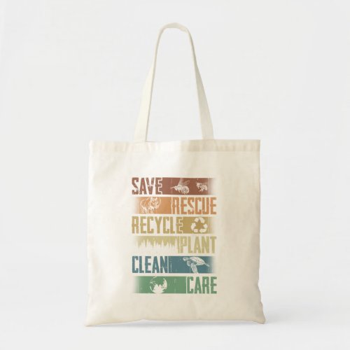 Earth Day Save Bees Rescue Animals Recycle Plastic Tote Bag