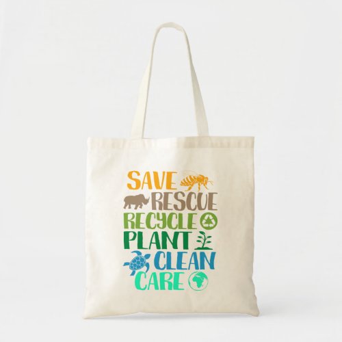 Earth Day Save Bees Rescue Animals Recycle Plastic Tote Bag