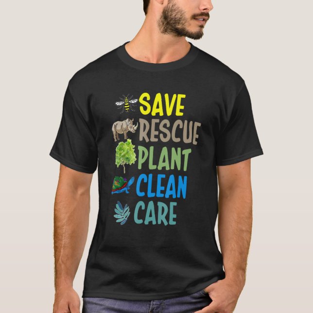 Earth Day Save rescue Plant Clean Care Turtle Anim T-Shirt (Front)
