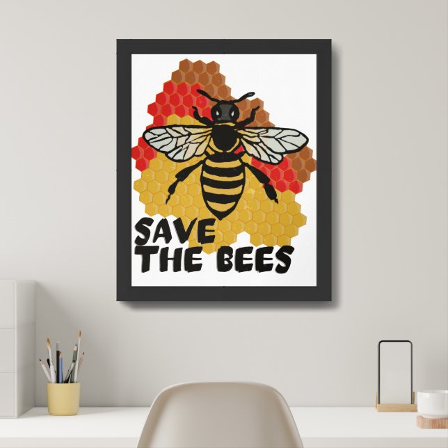 Earth Day, Save The Bees Framed Art (Home Office)