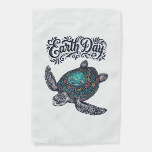 Earth Day Sea Turtle Vintage Engraving Shirt Desig Garden Flag