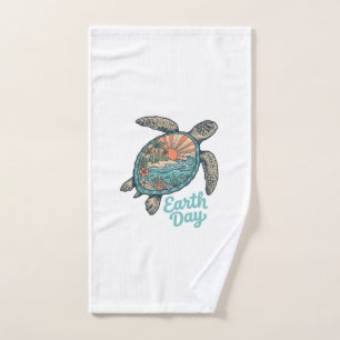 Earth Day Sea Turtle Vintage Engraving Shirt Desig Hand Towel