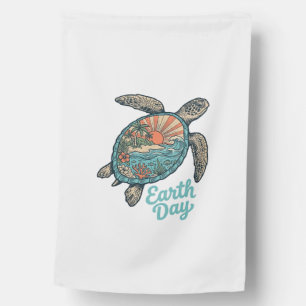 Earth Day Sea Turtle Vintage Engraving Shirt Desig House Flag
