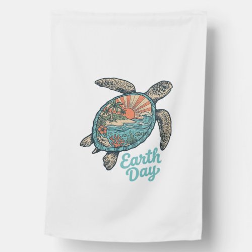 Earth Day Sea Turtle Vintage Engraving Shirt Desig House Flag