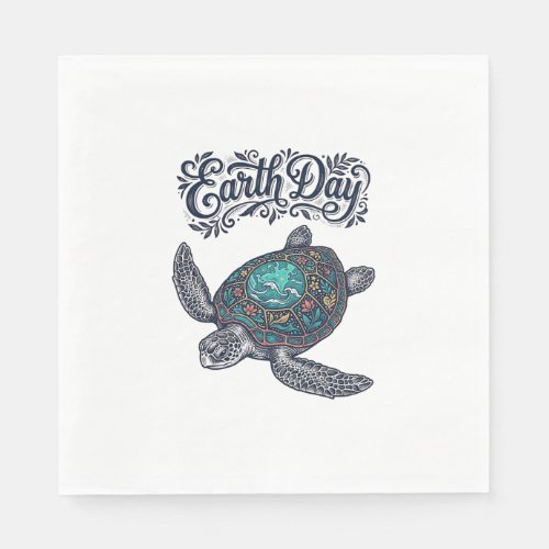Earth Day Sea Turtle Vintage Engraving Shirt Desig Napkins