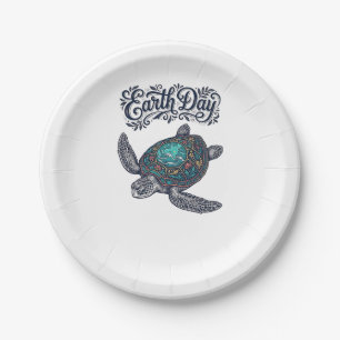 Earth Day Sea Turtle Vintage Engraving Shirt Desig Paper Plates