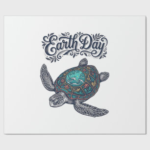 Earth Day Sea Turtle Vintage Engraving Shirt Desig Wrapping Paper
