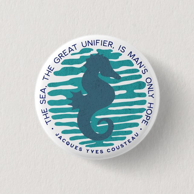 Earth Day, Seahorse and Waves, Clean The Ocean Button (Front)