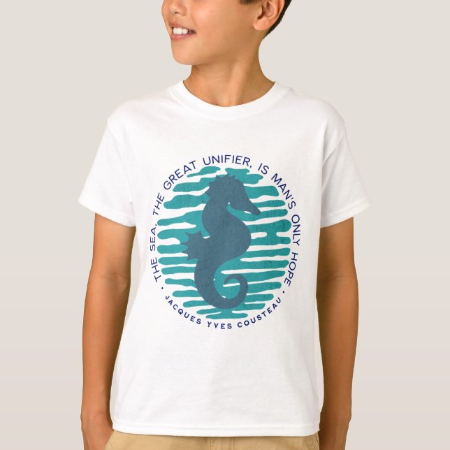 Earth Day, Seahorse and Waves, Clean The Ocean T-Shirt (Front)