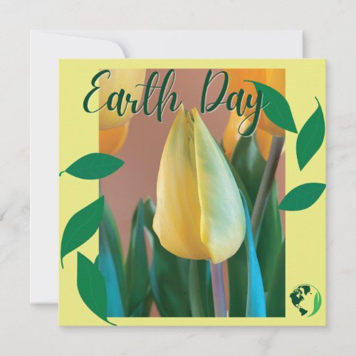 Earth Day square card featuring a yellow tulip