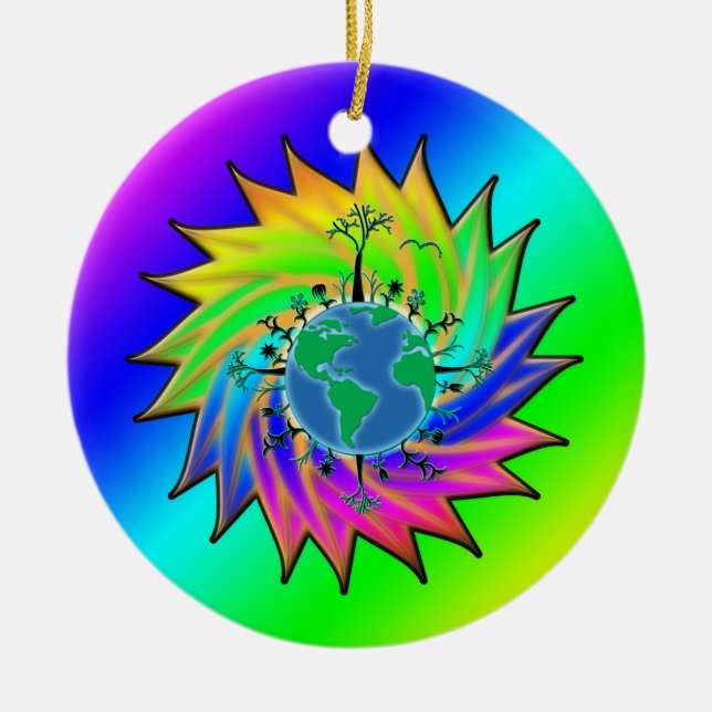 Earth Day ~ Sunburst Ceramic Ornament (Front)