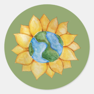 Earth Day Sunflower Art Environmentalism designs Classic Round Sticker