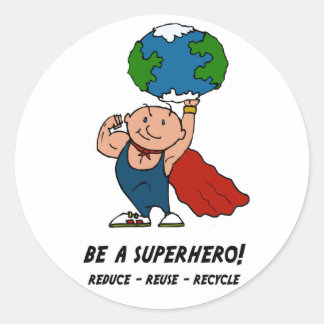 Earth Day Superhero Classic Round Sticker