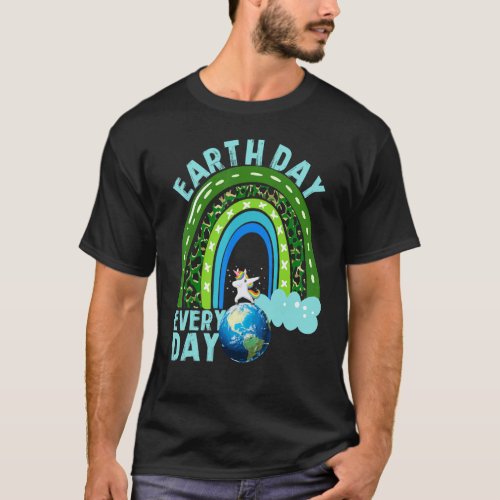 Earth Day Teacher Rainbow Dabbing Unicorn Everyday T_Shirt