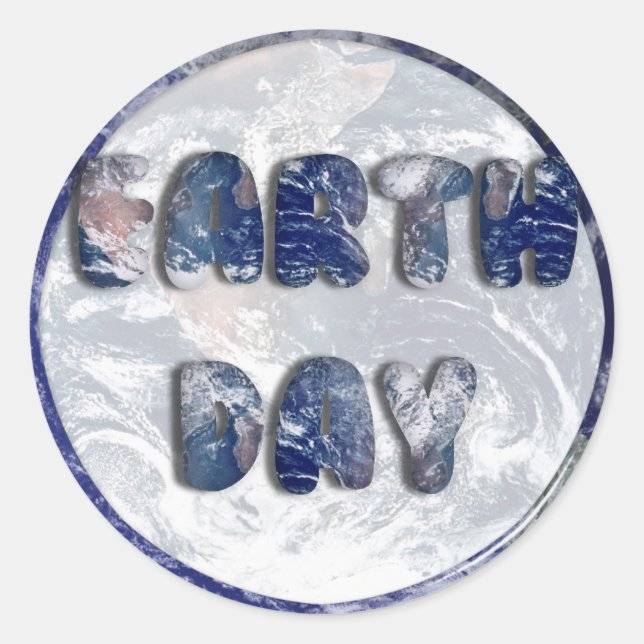 Earth Day Text w/Earth Background Classic Round Sticker (Front)