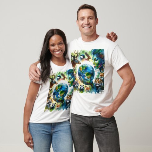 Earth Day Tribute Mother Earths Wildlife Embrace T_Shirt