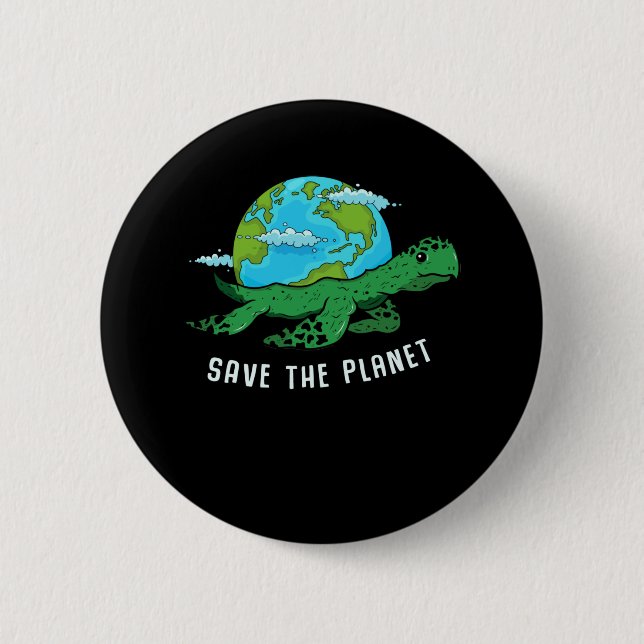 Earth Day Turtle Lover Ocean Save Recycle Planet Button (Front)