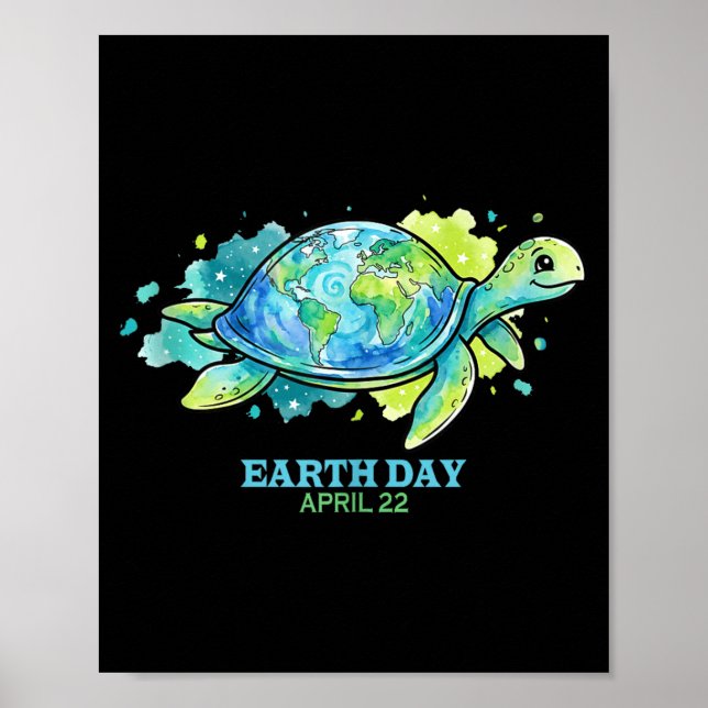 Earth day watercolor sea turtle globe shell save poster (Front)