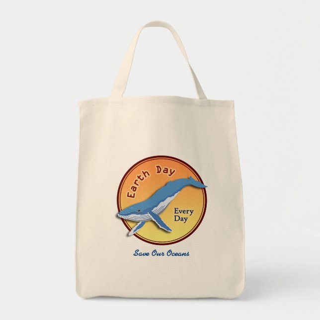 Earth Day Whale Grocery Tote Bag (Front)