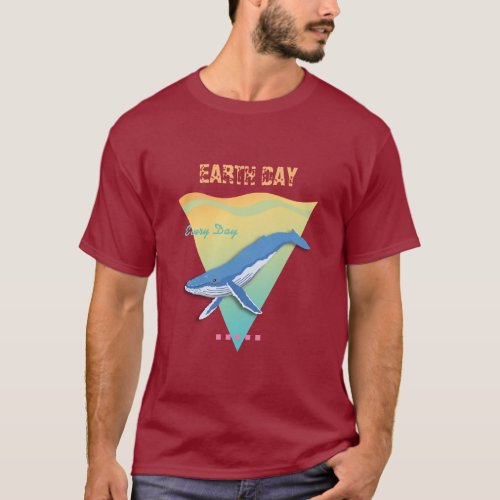 Earth Day Whale Triangle Motif Red T_shirt
