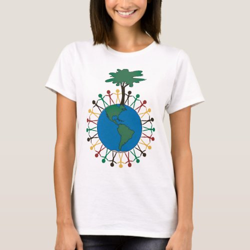 Earth Day with figures and tree _ North America T_Shirt