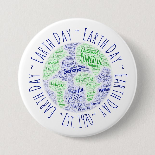 Earth Day Word Art Button (Front)