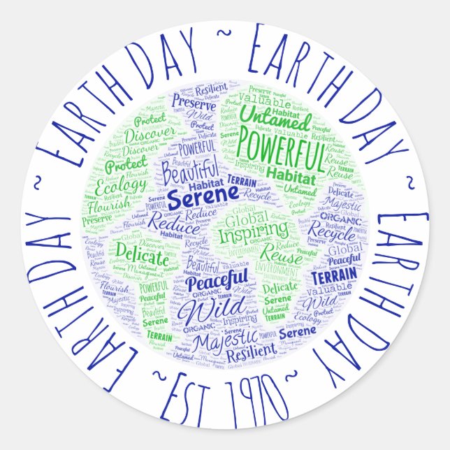 Earth Day Word Art Classic Round Sticker (Front)