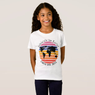Earth Day World Map Retro Sunset Silhouette T-Shirt