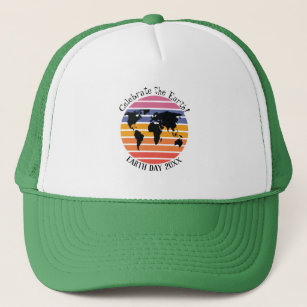 Earth Day World Map Retro Sunset Silhouette Trucker Hat
