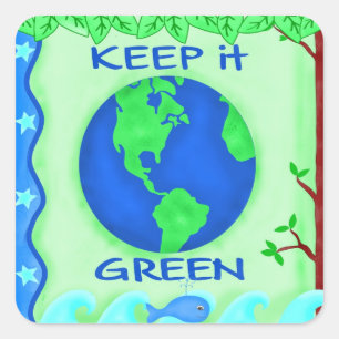 Earth Environment Conserve Keep It Green Planet Square Sticker