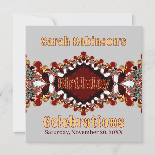 Earth Fancy Lace Burgundy Gold Invitation (Front)