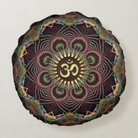 Earth Flower Fractal Energy Mandala Om Symbol Round Pillow