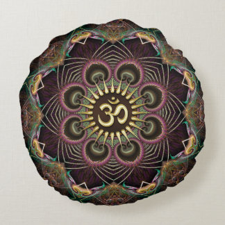 Earth Flower Fractal Energy Mandala Om Symbol Round Pillow