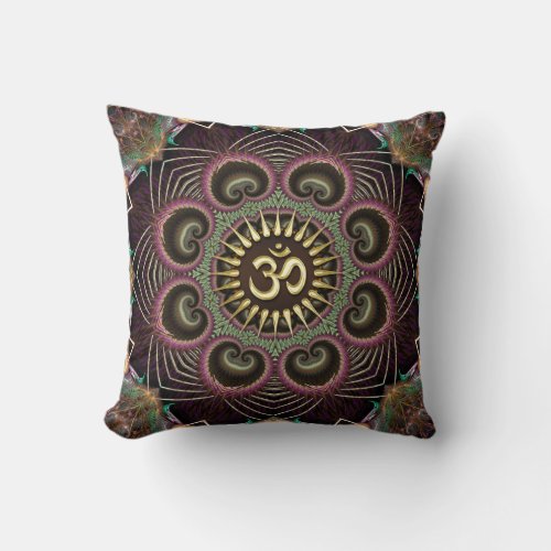 Earth Flower Fractal Energy Mandala Om Symbol Throw Pillow