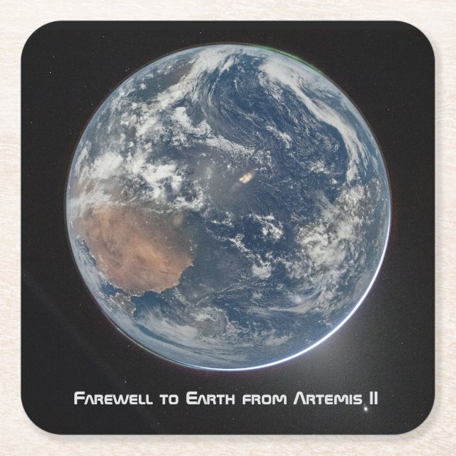 Earth From Artemis II Square Paper Coaster (Front)