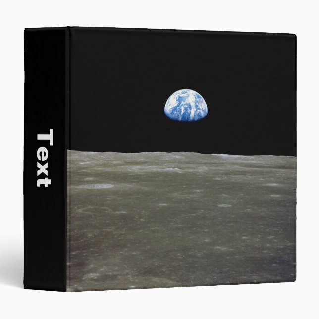 Earth from Moon in Black Space: Earthrise 3 Ring Binder (Front/Spine)