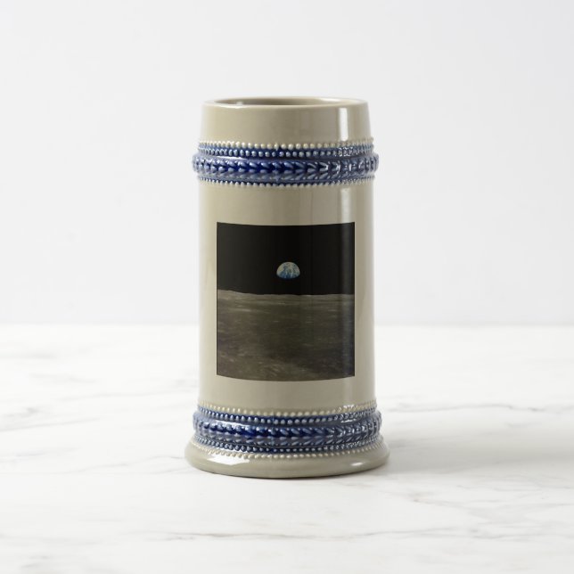 Earth from Moon in Black Space: Earthrise Beer Stein (Center)
