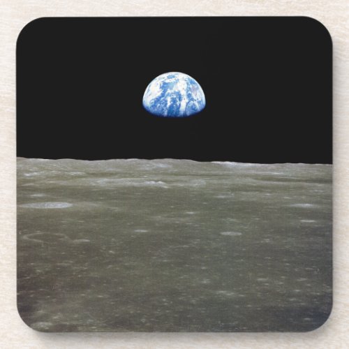 Earth from Moon in Black Space Earthrise Beverage Coaster