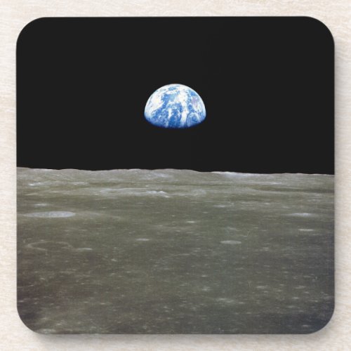 Earth from Moon in Black Space Earthrise Beverage Coaster