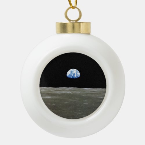 Earth from Moon in Black Space Earthrise Ceramic Ball Christmas Ornament