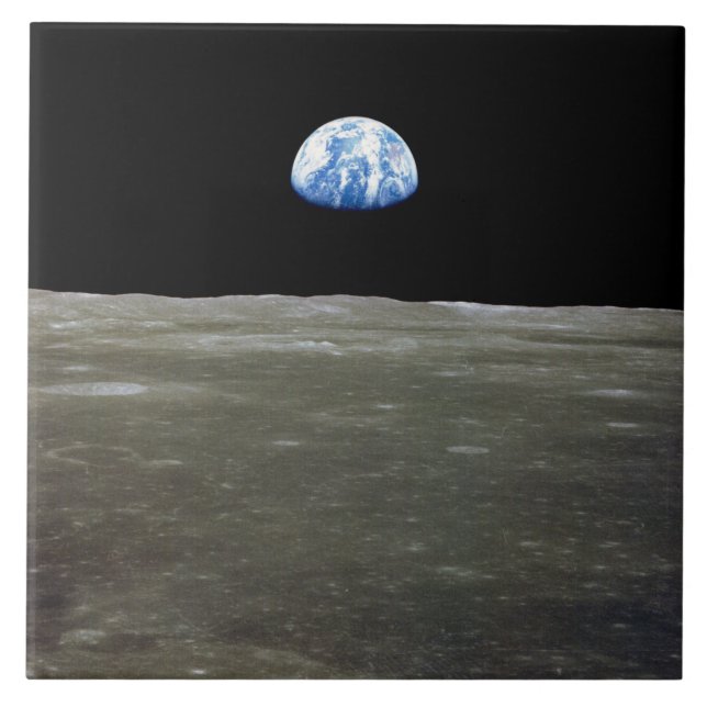 Earth from Moon in Black Space: Earthrise Ceramic Tile (Front)
