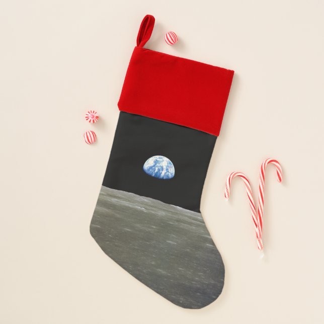Earth from Moon in Black Space: Earthrise Christmas Stocking (Front)