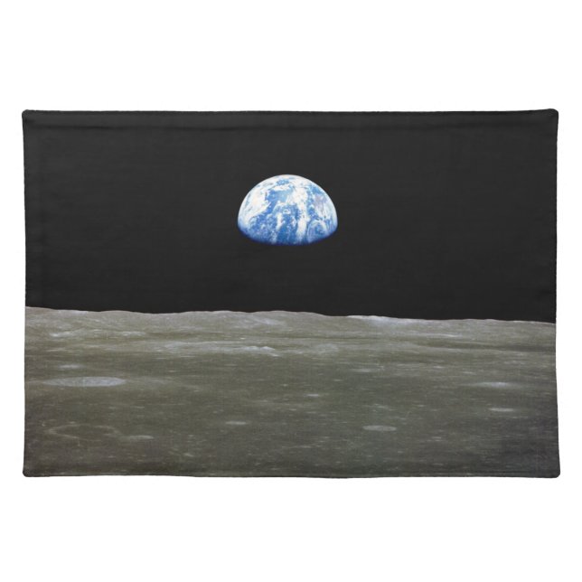 Earth from Moon in Black Space: Earthrise Cloth Placemat (Front)