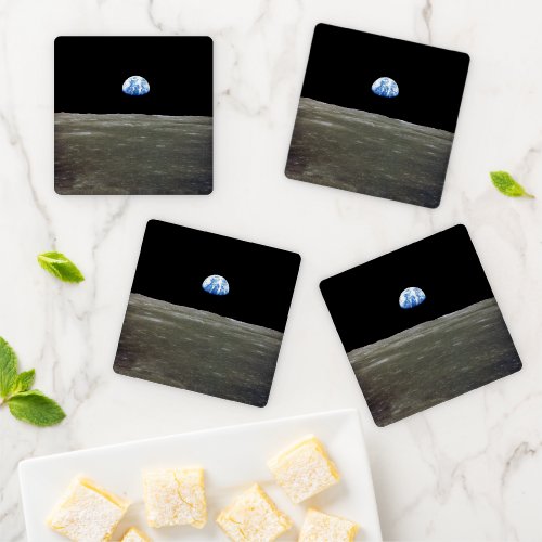 Earth from Moon in Black Space Earthrise Coaster Set