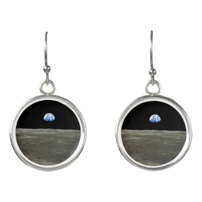 Earth from Moon in Black Space: Earthrise Earrings (Front)